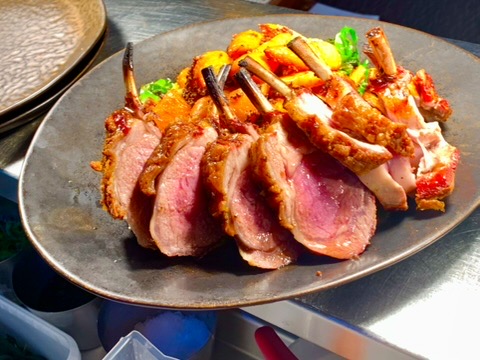 Cooked pink grass fed lamb at its peak in autumn.